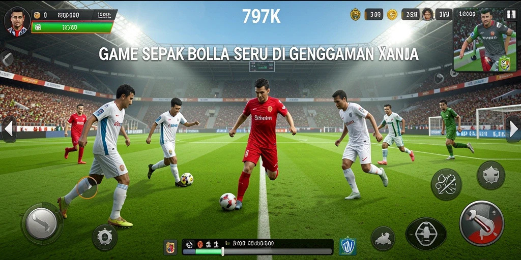 Tampilan gameplay seru di lapangan sepak bola.
