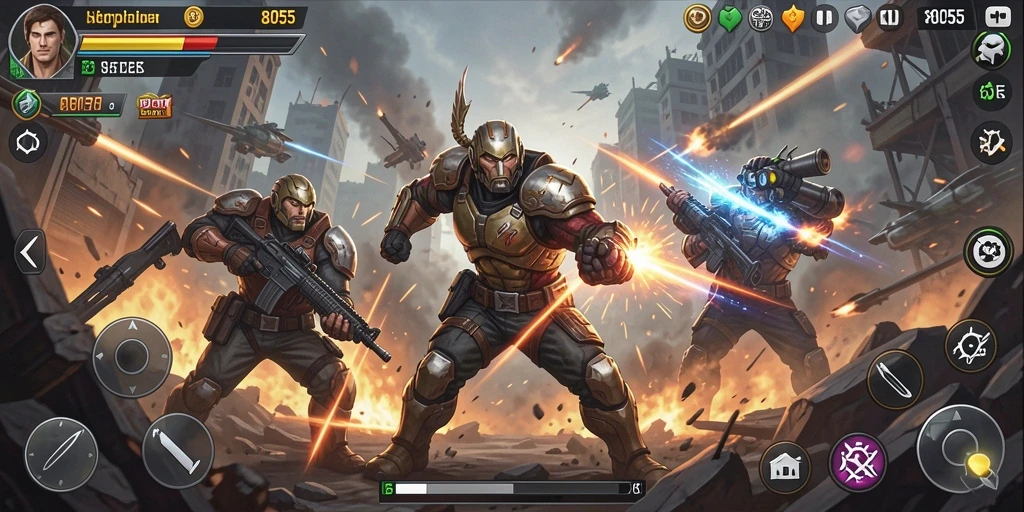 Tampilan aksi epik dalam gameplay 8055 yang seru.
