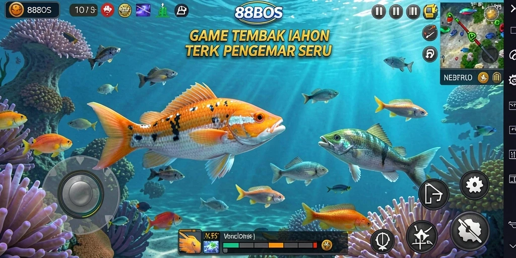 Tampilan gameplay seru di 88BOS dengan berbagai ikan dan senjata.