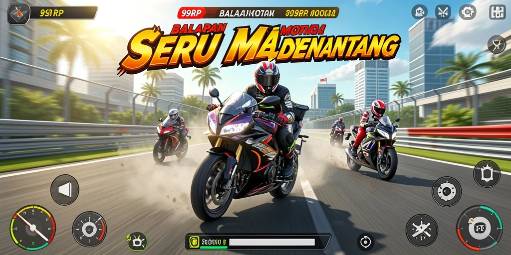 Tampilan menarik dari gameplay balapan motor yang mendebarkan di 99RP.