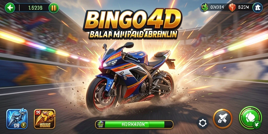 Screenshot menunjukkan balapan motor yang cepat dan seru di BINGO4D.