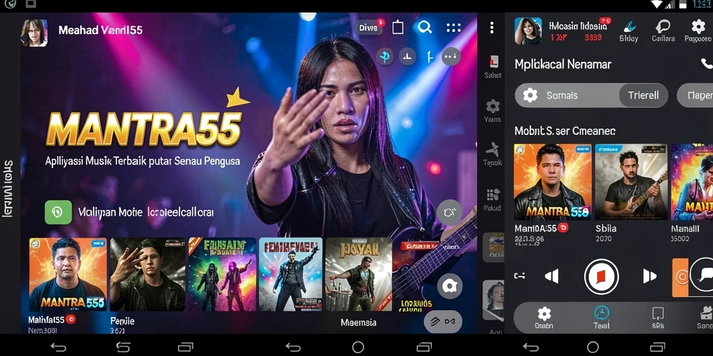 Tangkapan layar utama MANTRA55 menampilkan antarmuka pemutar musik yang menarik.