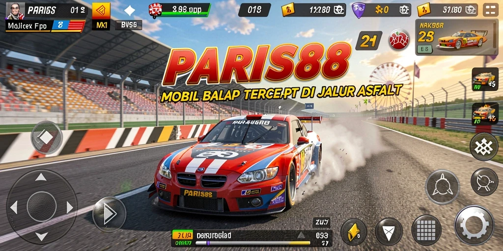 Screenshot gameplay utama PARIS88 yang menunjukkan balapan mendebarkan.