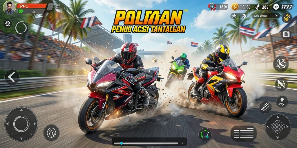 Gameplay seru PC777 dengan grafis menawan dan balapan motor yang intens.