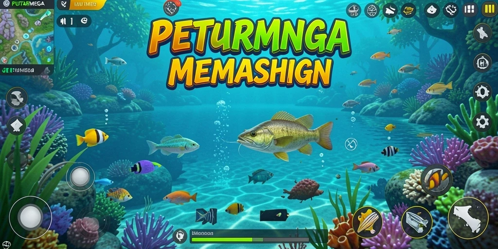 Gameplay PUTARMEGA menunjukkan momen menangkap ikan dengan penuh semangat.