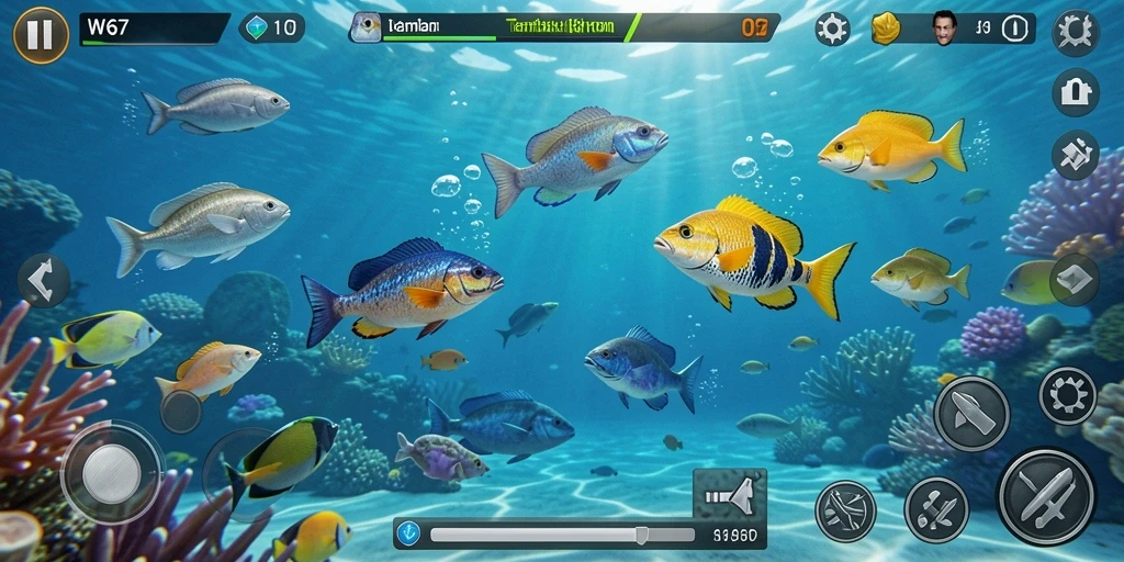 Screenshot tampilan gameplay W67 yang penuh aksi Tembak Ikan.