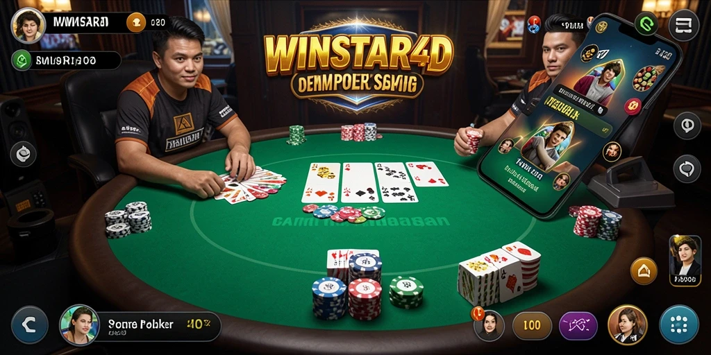 Screenshot utama WINSTAR4D menampilkan aksi gameplay Poker yang mendebarkan.
